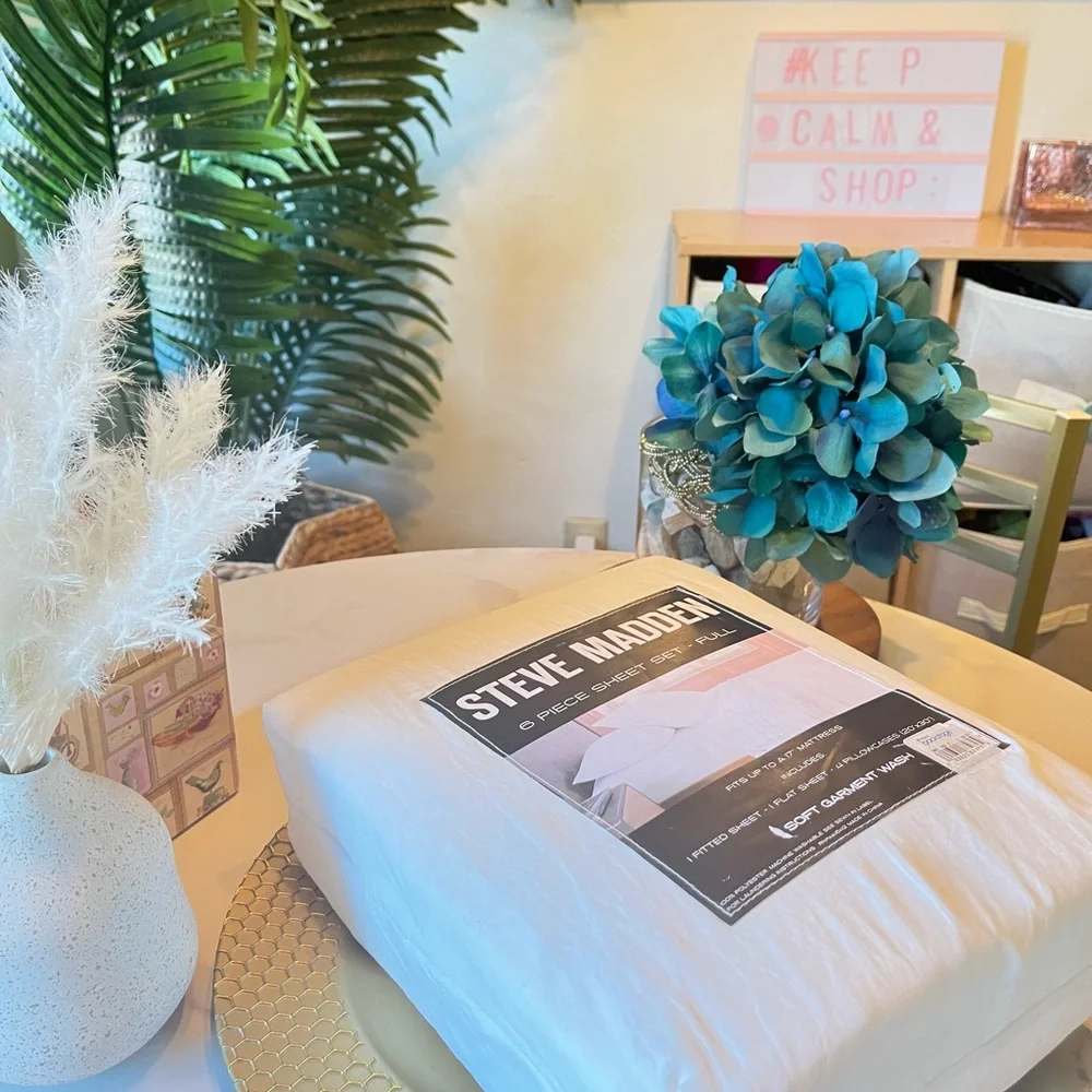 NEW Steve Madden 6 Piece Sheet Set Full Size | Soft Garment Wash White